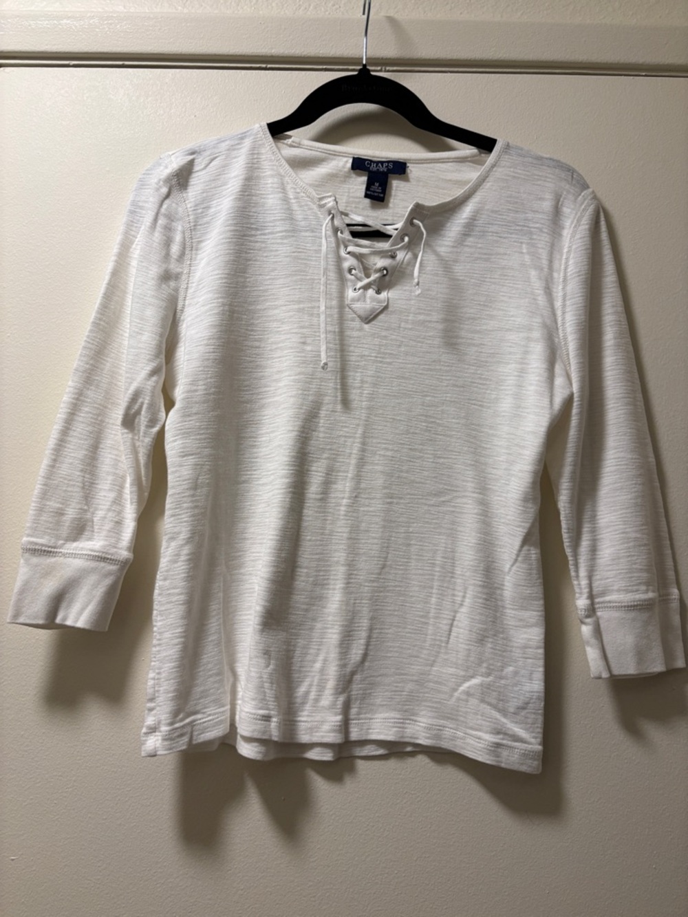 Chaps White Lace-Up Knit Long Sleeve Top
